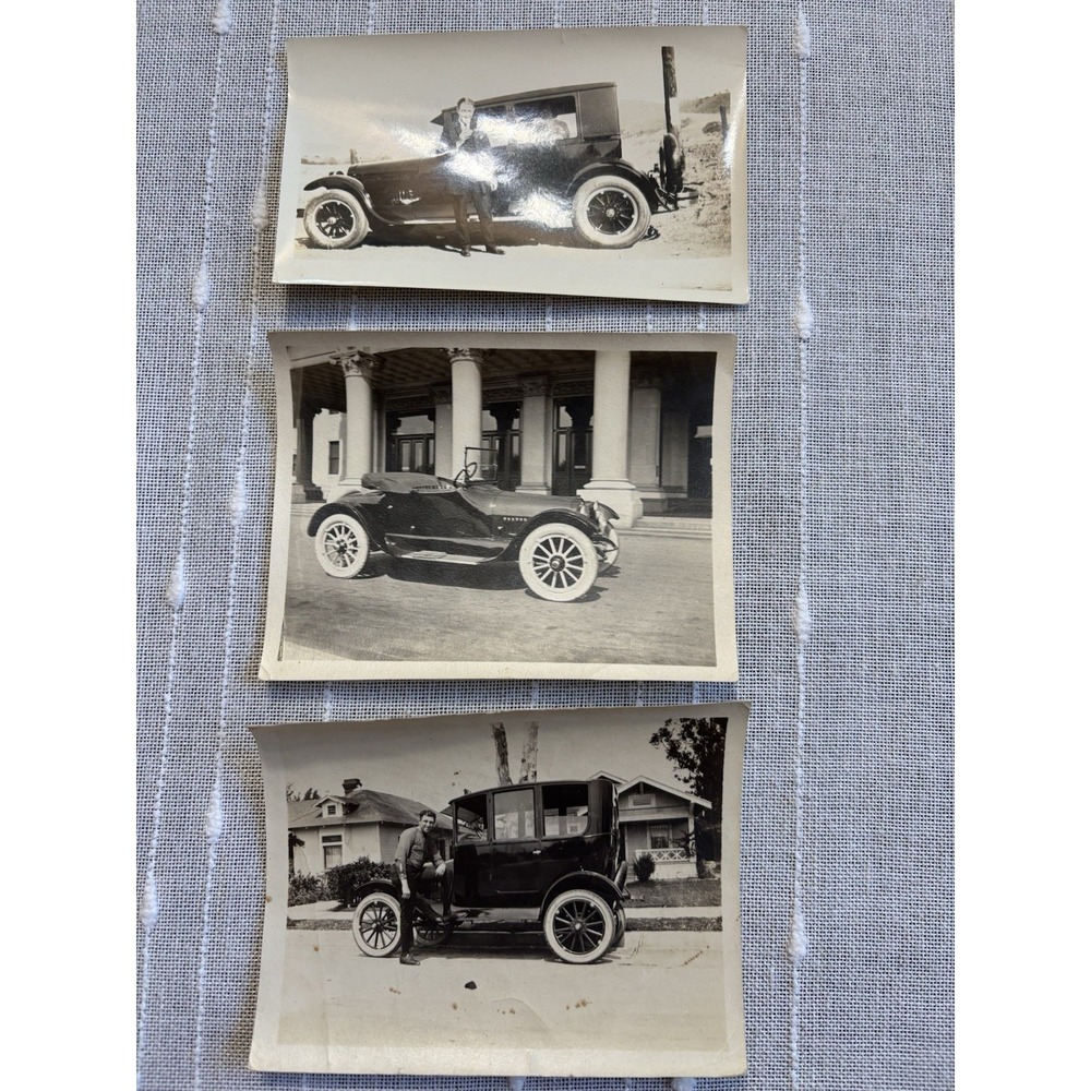 LOT OF 3 ANTIQUE BLACK & WHITE PHOTOGRAPHS OF CARS AUTOMOBILES